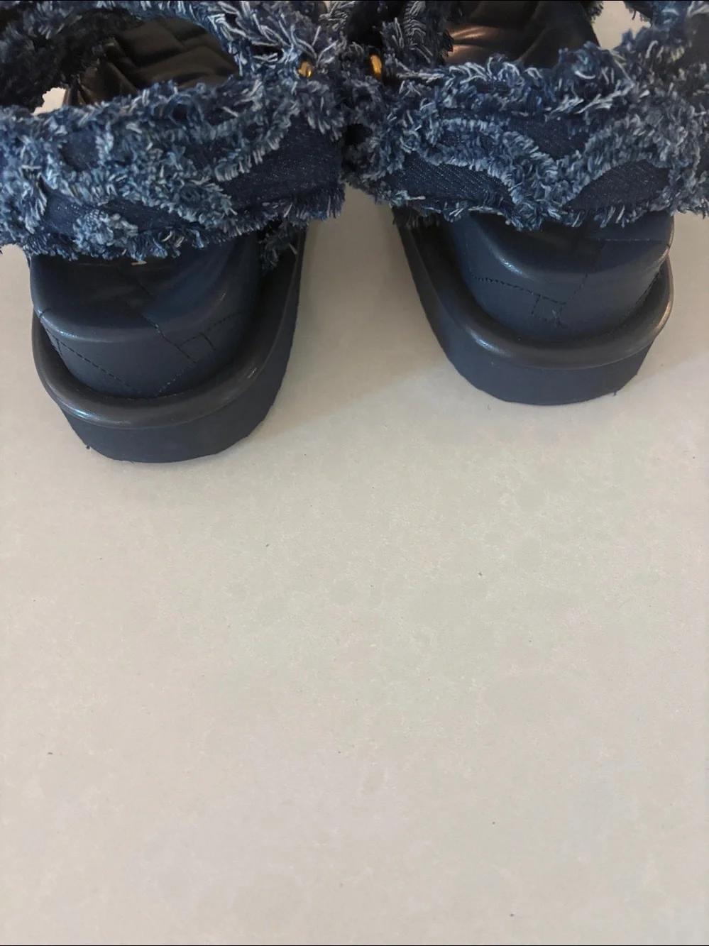 Kurt Geiger London Navy Frayed Denim Orsen Strap Sandals NWOT